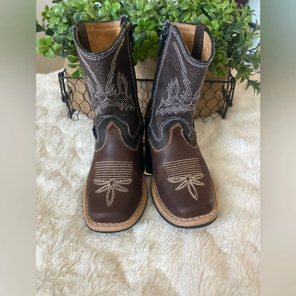 Carreta Dark Brown Kids Cowboy Boots with Embroidery